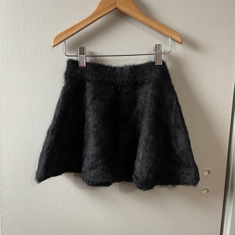 Zara Girls Black Sparkly Furry Party Top and Skirt Size 7